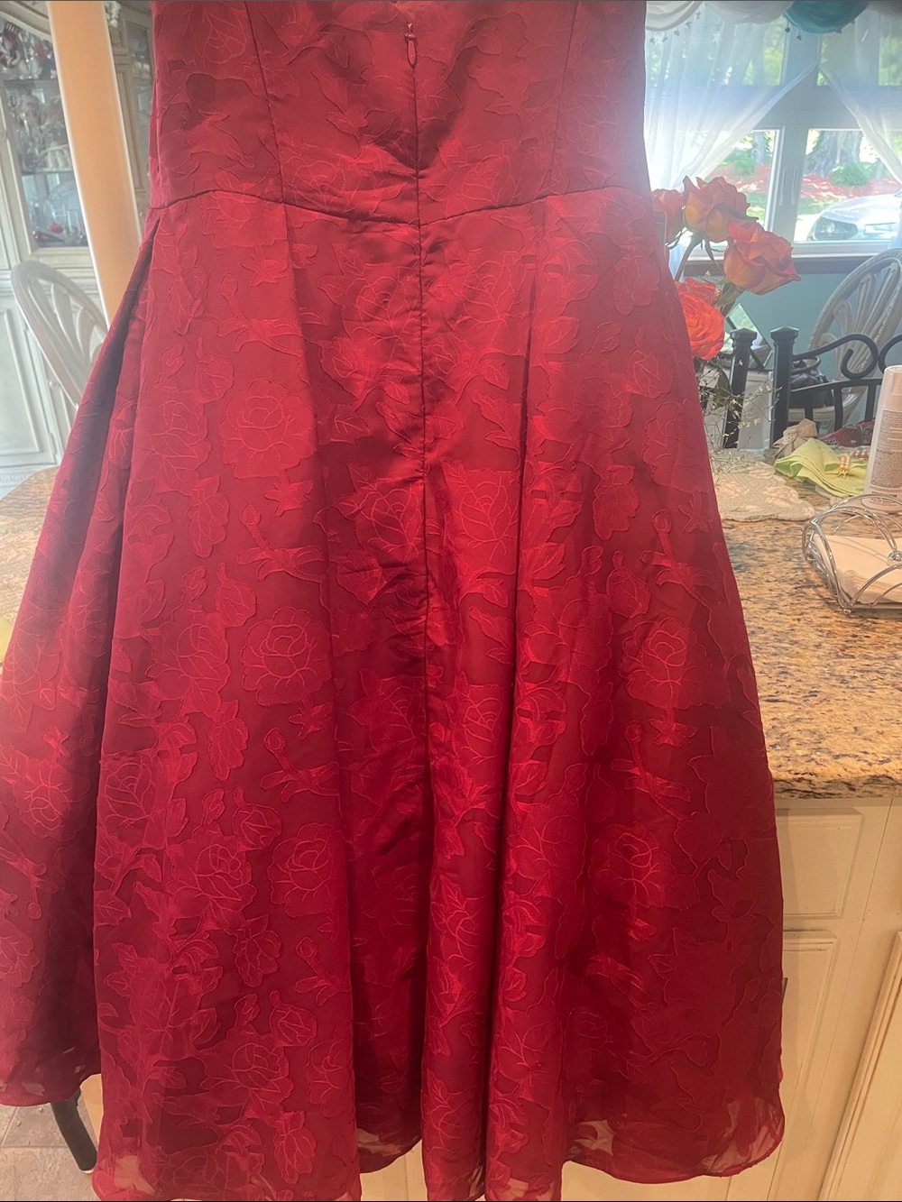 Azazie Amalie Ganache A-Line Pleated Floral Burnout Dress - Picture 7 of 10